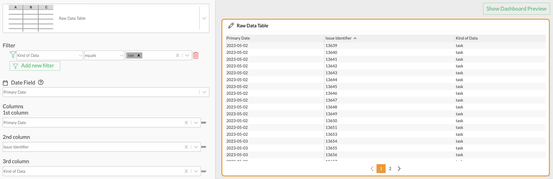 Raw Data Table Duplicate Issues with data types and filter set to "Task"